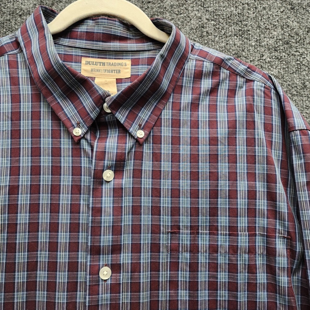 Duluth Trading Wrinklefighter Men's Plaid Button Down Shirt Cotton 2XL Workwear